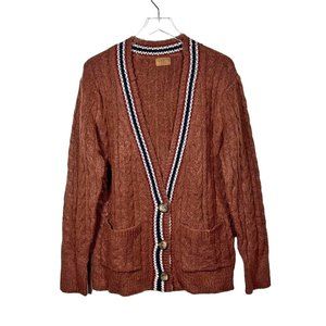 POL | Varsity Striped Chunky Braid Brown Cardigan